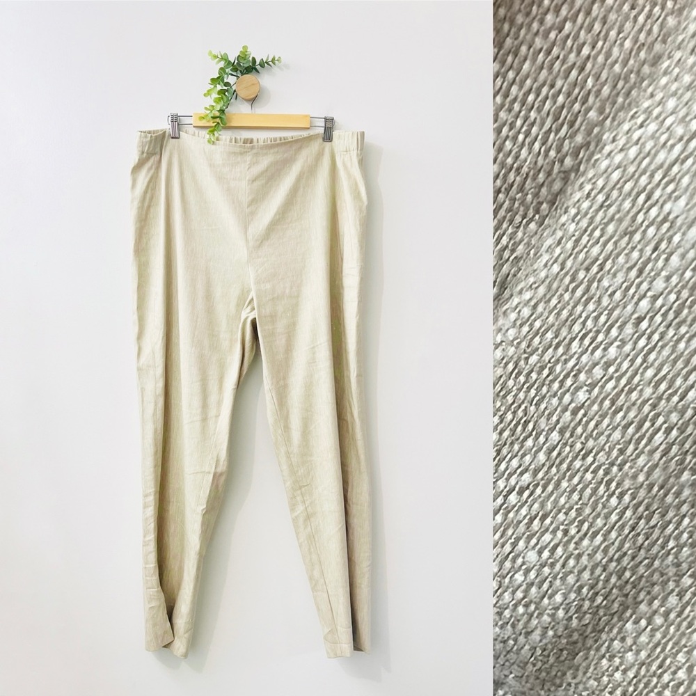 J Jill Linen Stretch Tan Elastic Waist Comfort Lagenlook Pants